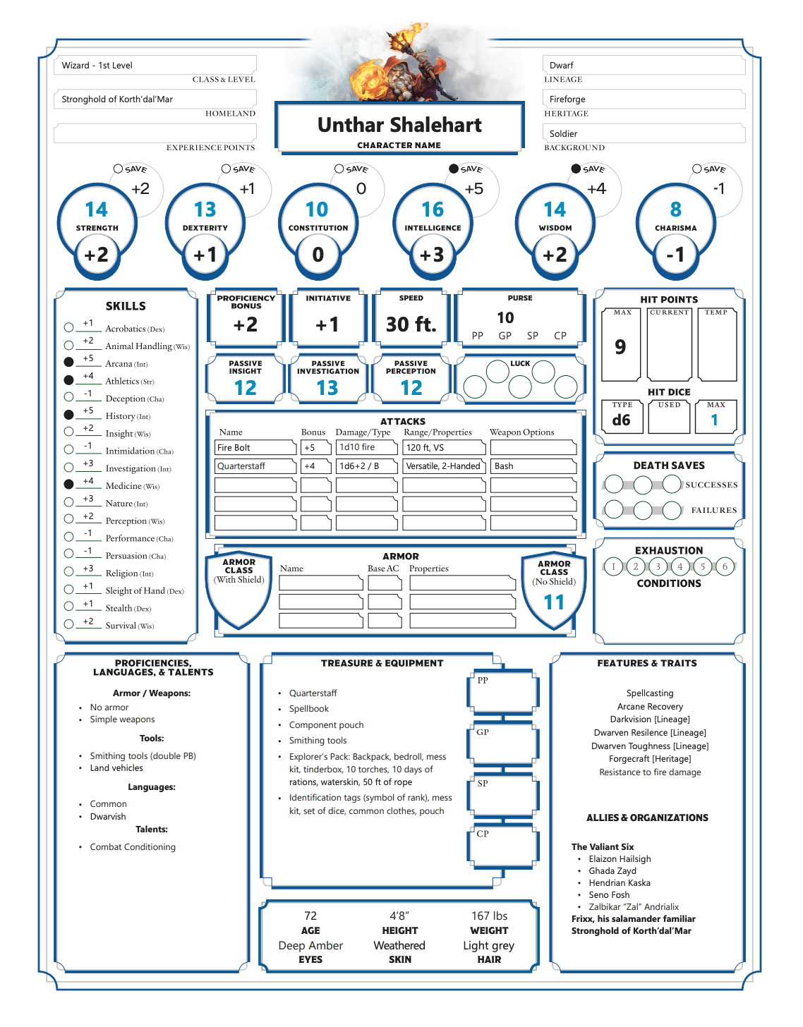 Tales of the Valiant: Character Sheet - Unthar Shalehart (PDF)